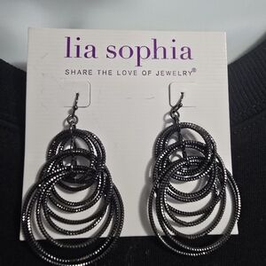 Lia Sophia Textured Black Multi-Hoop Earrings